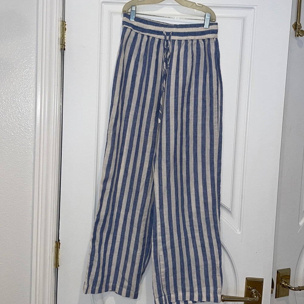 Reformation Blue and White Striped Pants
